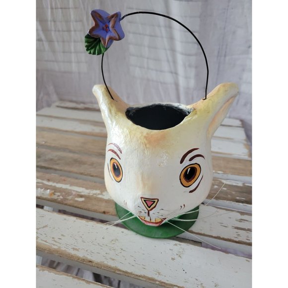 Dept 56 rabbit Easter paper mache bucket trick or treat spring home decor - Picture 1 of 9